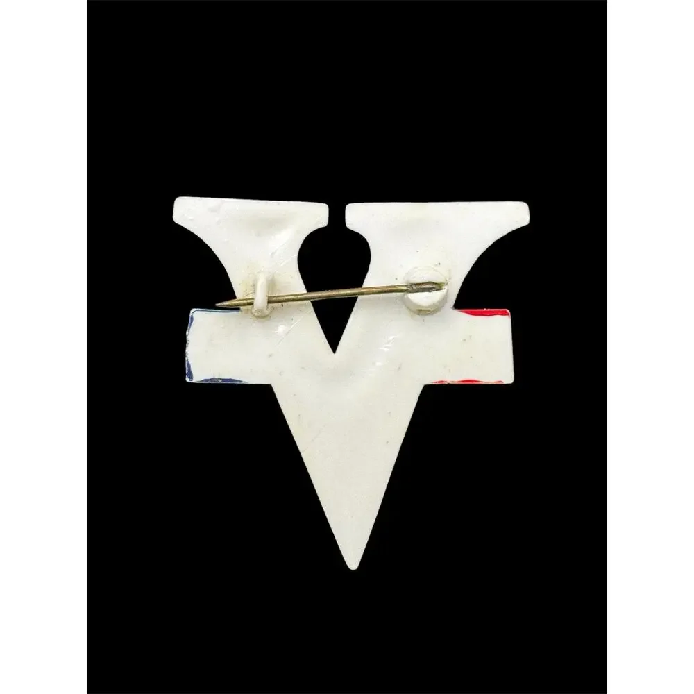 Vintage Red White & Blue V for Victory badge WWII WW2
